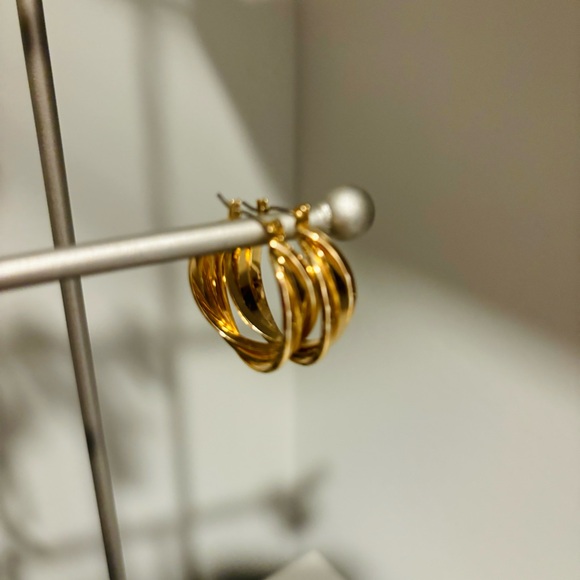 Chunky Gold Twisted Hoop Statement Earrings - Picture 2 of 3